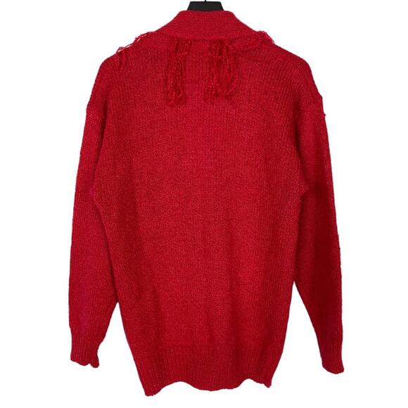Vintage Oversized Cardigan Sweater Fringe Collar Red Western Women's Size Large - Picture 2 of 8